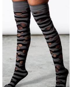 Killstar Wretched Soul Distress Socks Black Grey New In