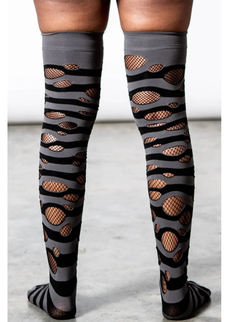 Killstar Wretched Soul Distress Socks Black Grey New In