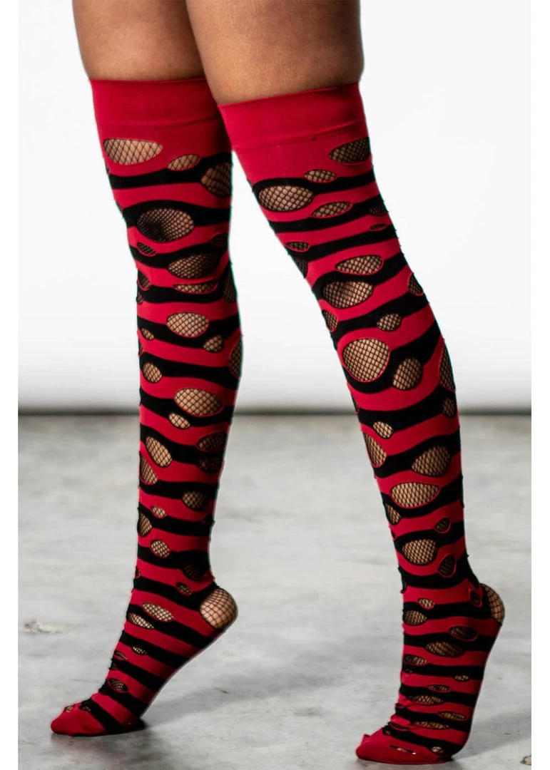 Killstar Wretched Soul Distress Socks Black Red