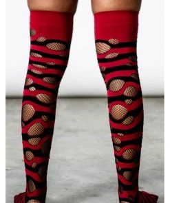 Killstar Wretched Soul Distress Socks Black Red