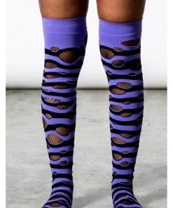 Killstar Wretched Soul Distress Socks Black Purple New In
