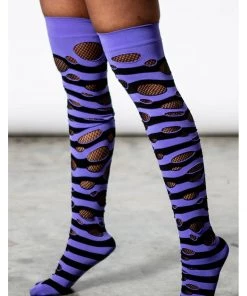 Killstar Wretched Soul Distress Socks Black Purple New In
