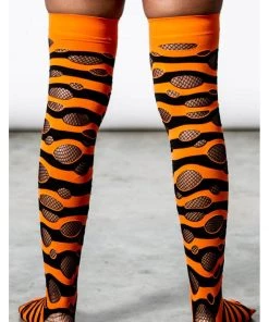 Killstar Wretched Soul Distress Socks Black Orange