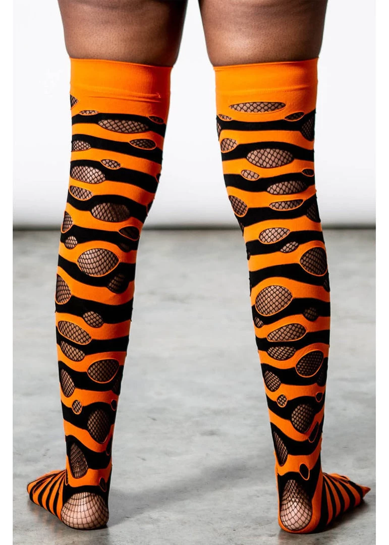 Killstar Wretched Soul Distress Socks Black Orange