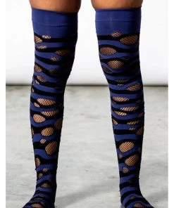 Killstar Wretched Soul Distress Socks Black Blue