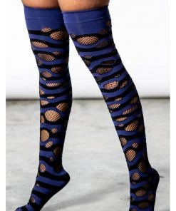 Killstar Wretched Soul Distress Socks Black Blue