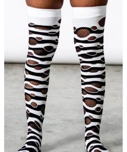 New In Killstar Wretched Soul Distress Socks Black White