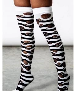 New In Killstar Wretched Soul Distress Socks Black White