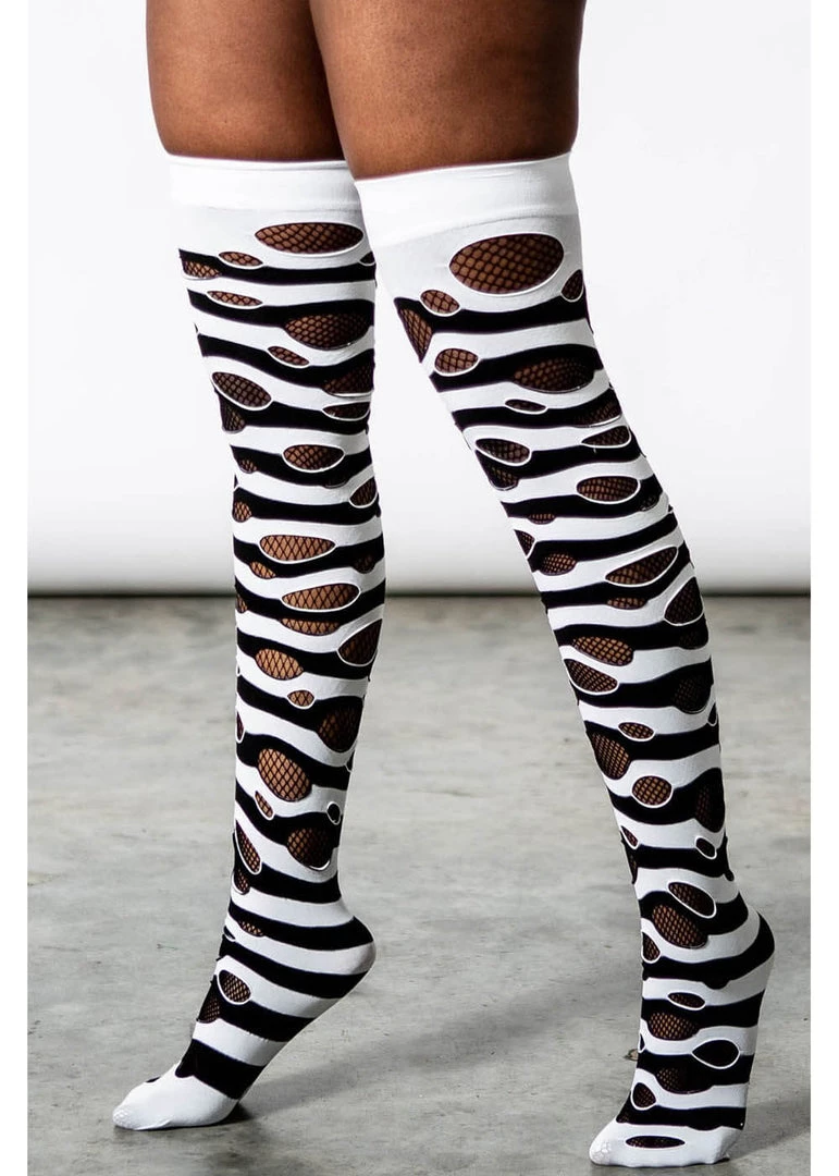 New In Killstar Wretched Soul Distress Socks Black White