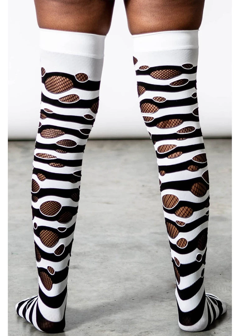 New In Killstar Wretched Soul Distress Socks Black White