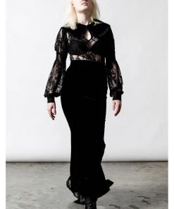 Killstar Ghostess Velvet Maxi Skirt Black