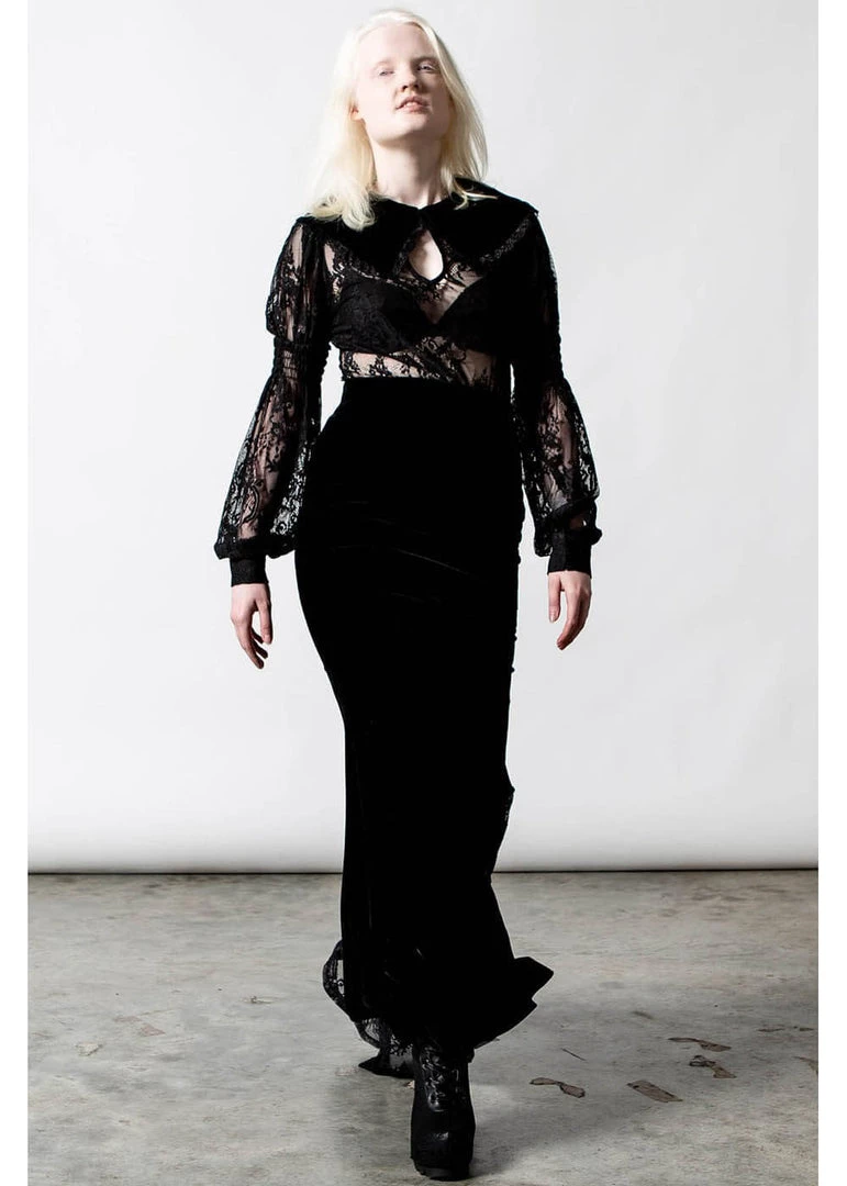 Killstar Ghostess Velvet Maxi Skirt Black