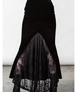 Killstar Ghostess Velvet Maxi Skirt Black