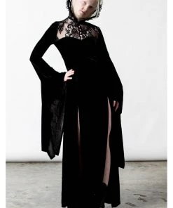 Killstar Dawn Velvet Maxi Dress Black New In