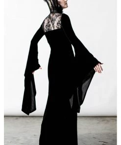 Killstar Dawn Velvet Maxi Dress Black New In