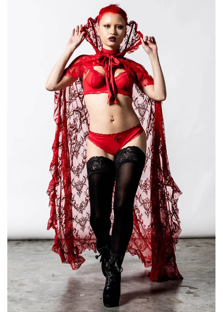 Killstar Vampyren Lace Cape Scarlet Red New In