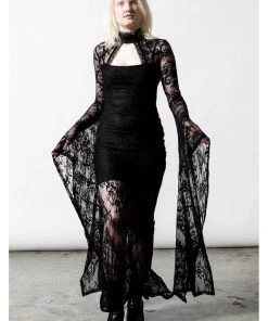 New In Killstar Phenemena Velvet Lace Maxi Dress Black