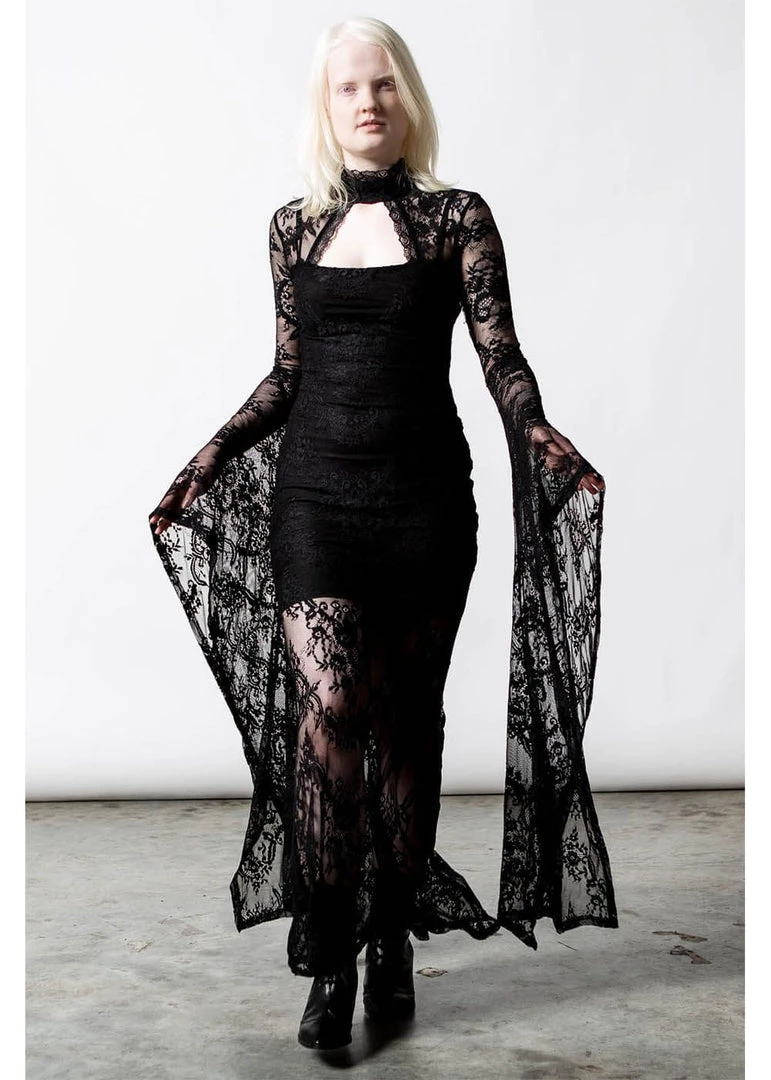 New In Killstar Phenemena Velvet Lace Maxi Dress Black