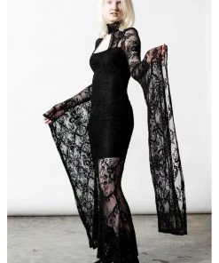 New In Killstar Phenemena Velvet Lace Maxi Dress Black