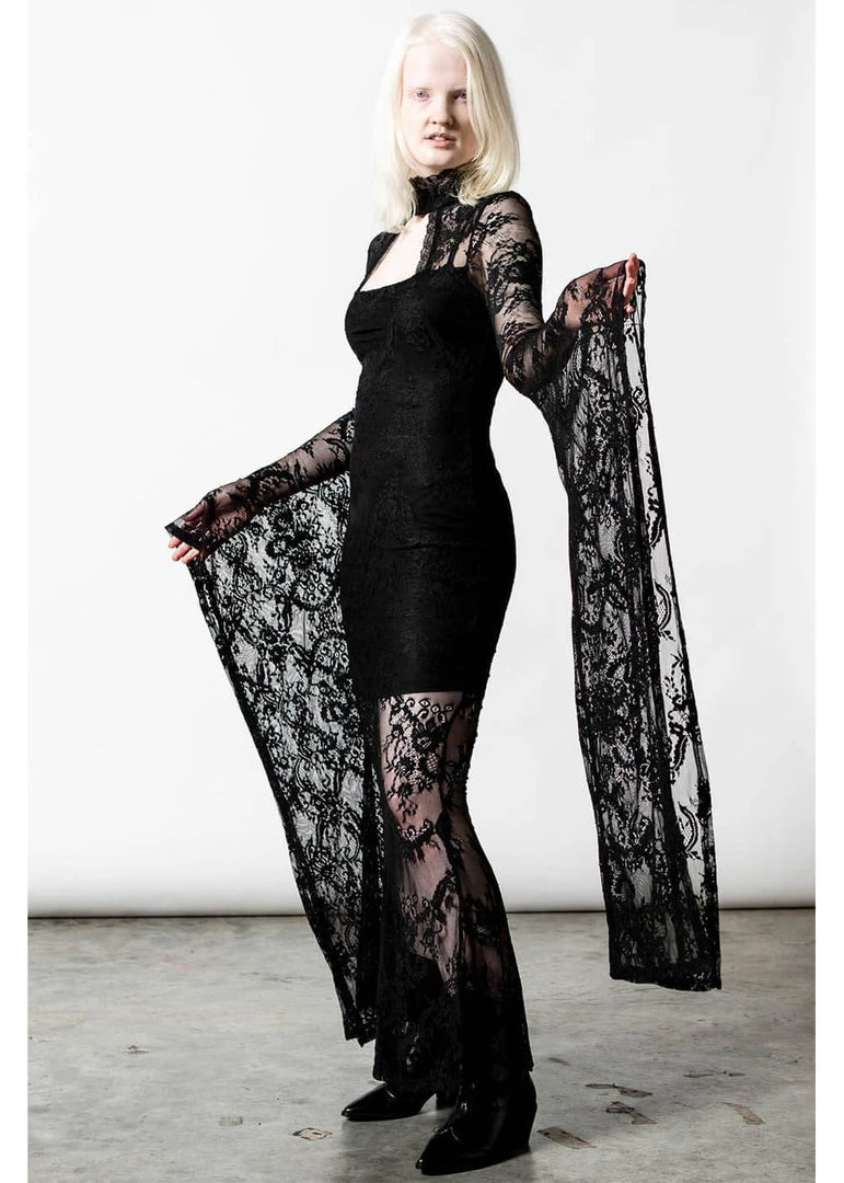 New In Killstar Phenemena Velvet Lace Maxi Dress Black