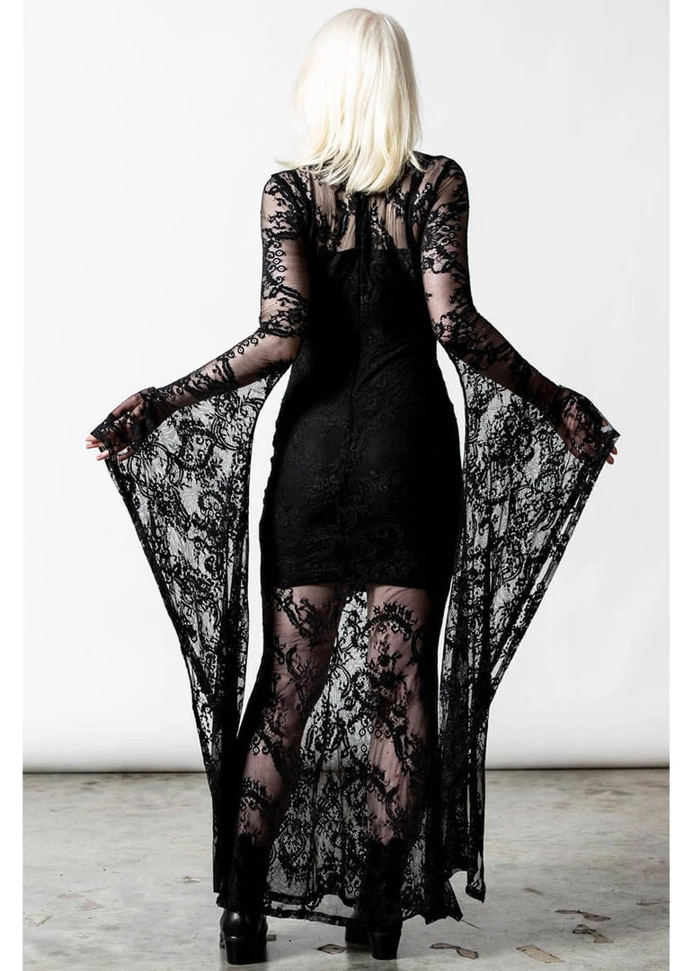 New In Killstar Phenemena Velvet Lace Maxi Dress Black