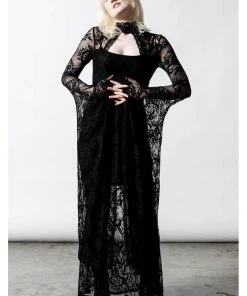New In Killstar Phenemena Velvet Lace Maxi Dress Black