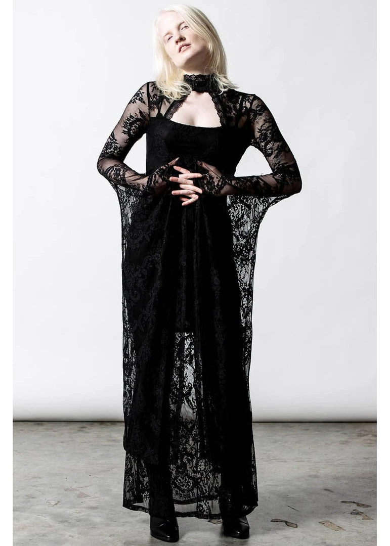 New In Killstar Phenemena Velvet Lace Maxi Dress Black