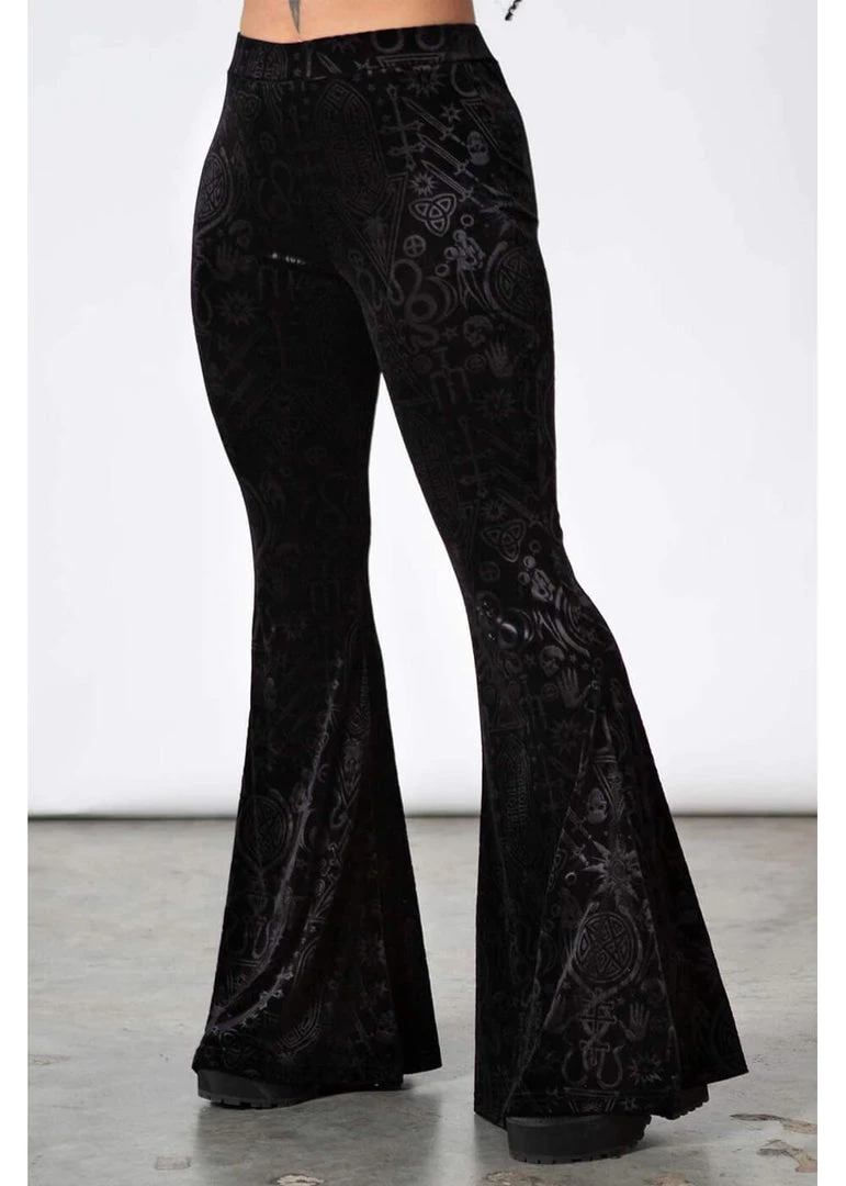 New In Killstar Magick Mourning Velvet Flare 70's Trousers Black