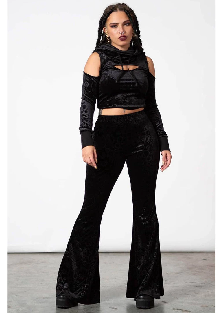 New In Killstar Magick Mourning Velvet Flare 70's Trousers Black