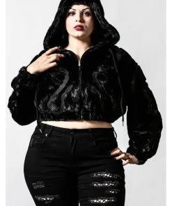 Killstar Starchild Snake Faux-Fur Bomber Coat Black