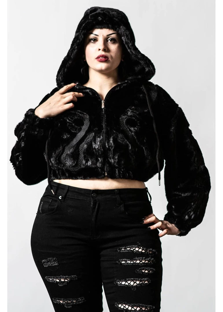 Killstar Starchild Snake Faux-Fur Bomber Coat Black