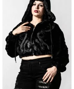 Killstar Starchild Snake Faux-Fur Bomber Coat Black