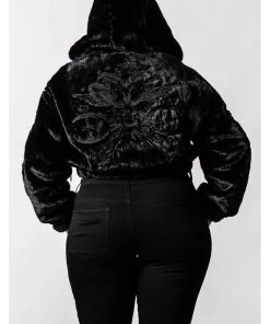 Killstar Starchild Snake Faux-Fur Bomber Coat Black