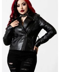 New In Killstar Starchild Snake Vegan Leather Biker Jacket Black