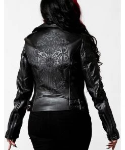 New In Killstar Starchild Snake Vegan Leather Biker Jacket Black