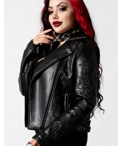 New In Killstar Starchild Snake Vegan Leather Biker Jacket Black