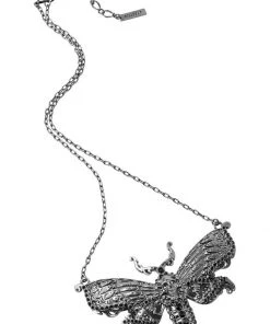 New In Killstar Tinea Morte Moth Skull Necklace Silver