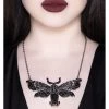 New In Killstar Tinea Morte Moth Skull Necklace Silver