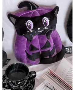 Killstar Meowloween Pumpkin Cat Cushion Black New In