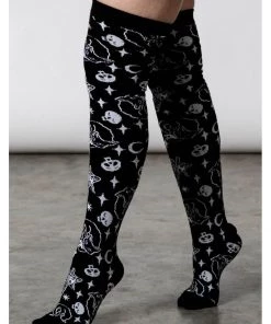 Killstar Purr Off Cat Kneesocks Black