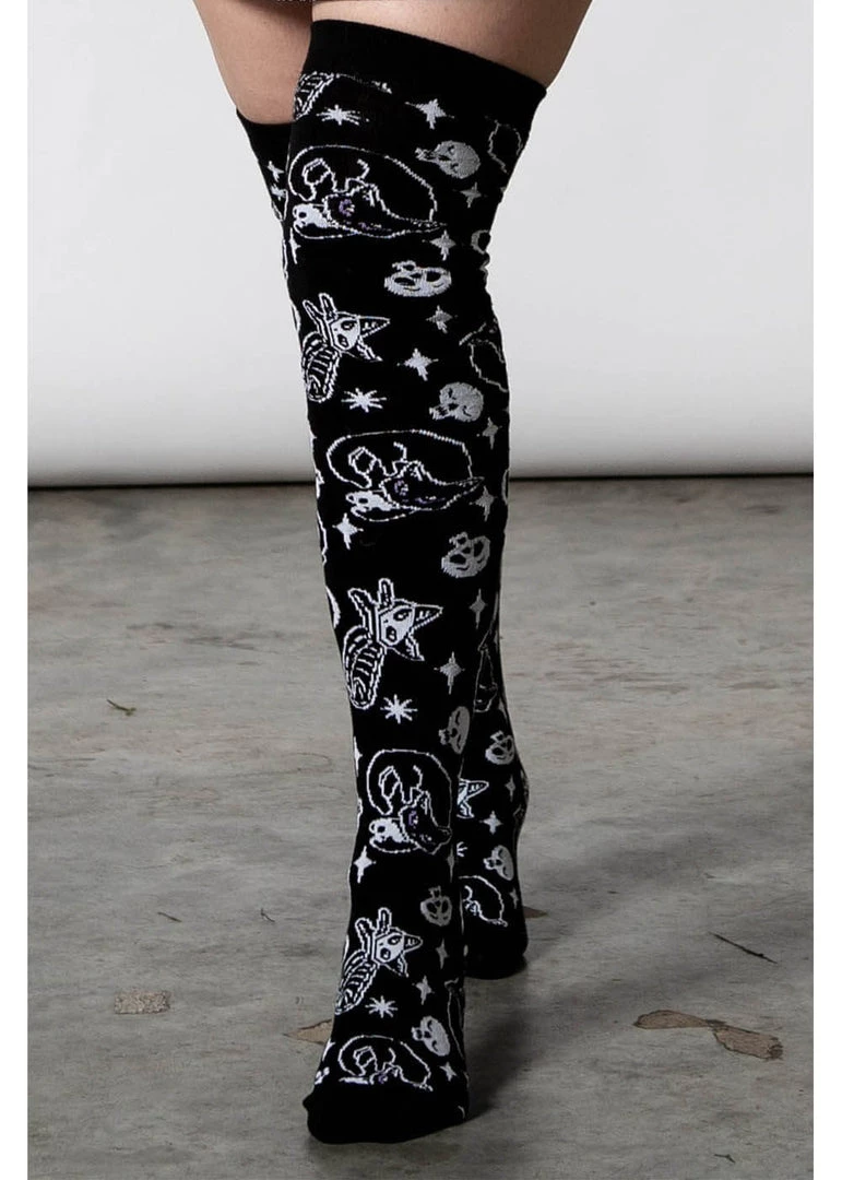 Killstar Purr Off Cat Kneesocks Black