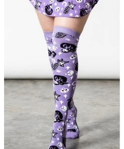 Killstar Purr Off Cat Kneesocks Purple
