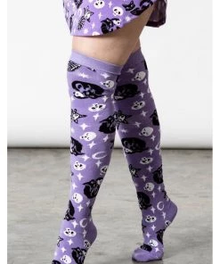Killstar Purr Off Cat Kneesocks Purple