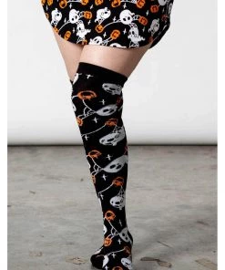 New In Killstar Haunted Pumpkin Kneesocks Black