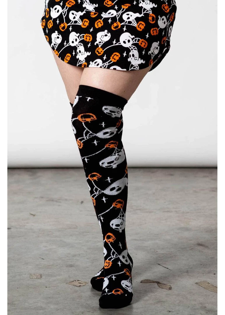New In Killstar Haunted Pumpkin Kneesocks Black