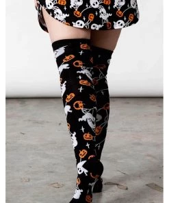 New In Killstar Haunted Pumpkin Kneesocks Black