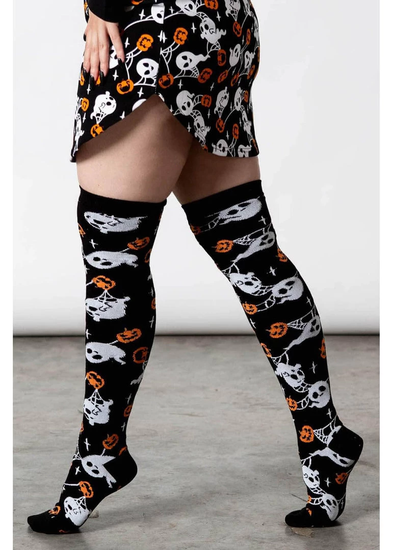 New In Killstar Haunted Pumpkin Kneesocks Black