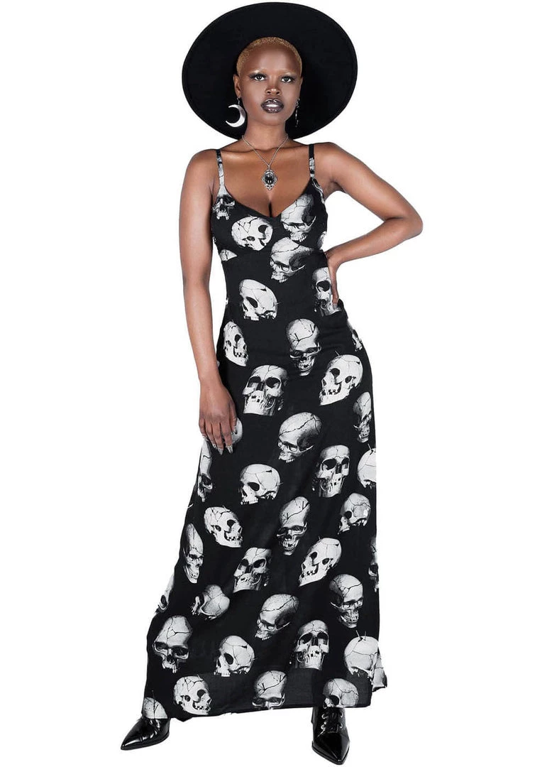 Killstar Heads Rollin' Skulls Maxi Dress Black