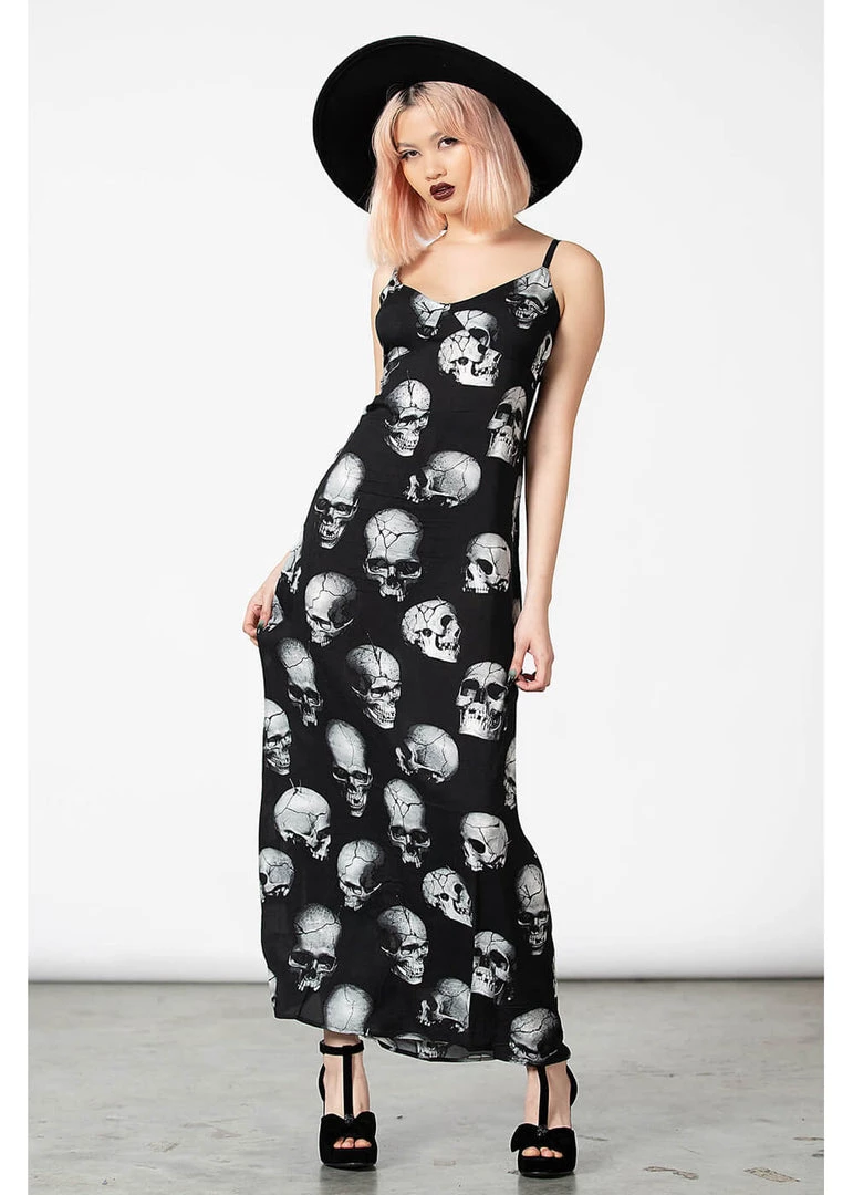Killstar Heads Rollin' Skulls Maxi Dress Black