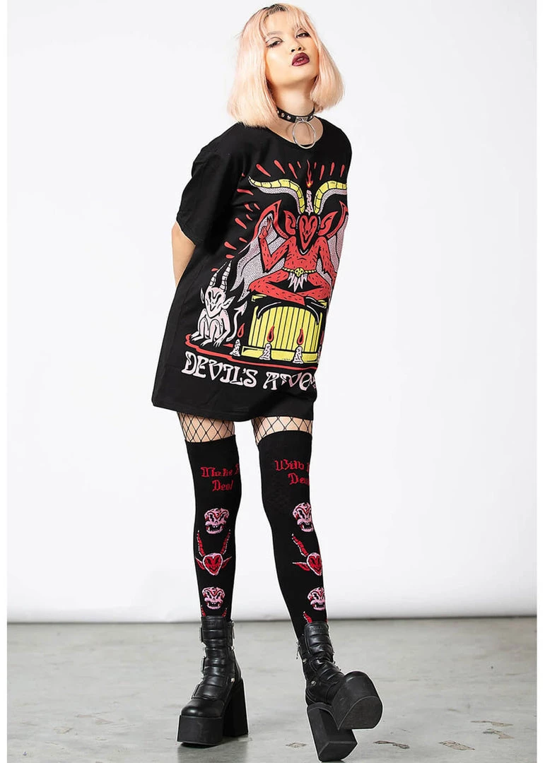 Killstar Pact Devil Long Socks Black New In